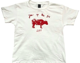 Year of the Ox 2009 Baby Tee - Hand Screenprinted Graphic T-Shirt Chinese zodiac, y2k retro style graphic tee