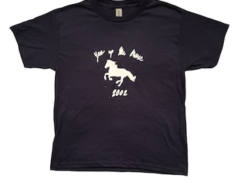 Year of the Horse 2002 Baby Tee: Handmade Graphic T-Shirt y2k Chinese zodiac