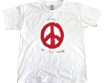 Peace Sign Baby Tee: Retro Y2K 60s  90s Handmade Screen Print Tshirt, hippie style, Woodstock