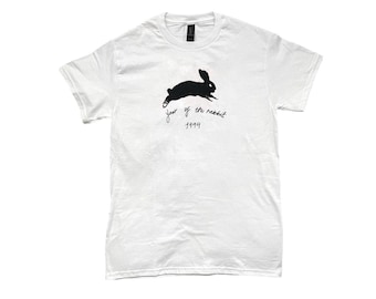 Year of the Rabbit 1999 unisex adult Tee: Hand Screenprint Graphic T-Shirt 90s Chinese zodiac, retro style graphic tee