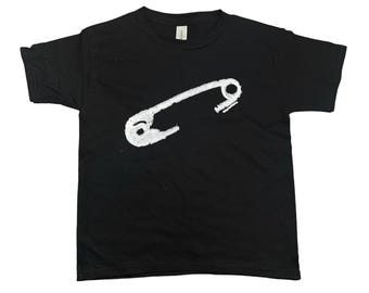 Vintage Safety Pin Graphic Baby Tee: Handmade Screen Print y2k grunge goth tshirt