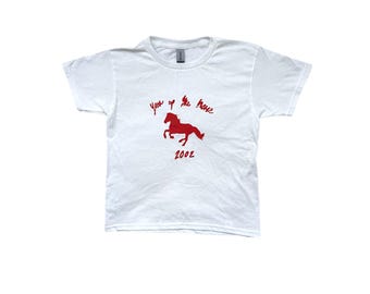 Year of the Horse 2002 Baby Tee:  Y2K Chinese Zodiac, Hand Screen Printed graphic tshirt, retro Chinese zodiac graphic tee