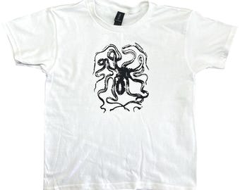 Vintage Octopus Graphic Baby Tee: Handmade Screen Print, Nautical Y2K