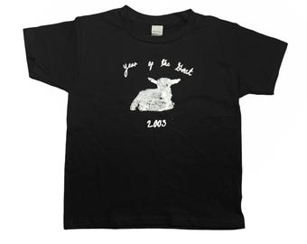 Year of the Goat 2003 Baby Tee: Hand Screenprint Y2K Chinese zodiac graphic T-Shirt, retro aesthetic