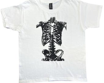 Vintage black skeleton Graphic Baby Tee: Handmade Screen Print retro graphic tshirt, 90s y2k, grunge, goth, Halloween aesthetic