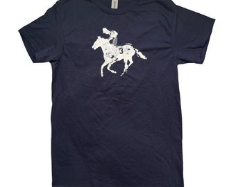 Horse Racer Graphic Tee unisex adult tee: Handmade Screen Print, adult size tee retro 90s y2k style, graphic Tshirt