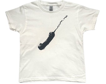 Vintage Telephone Graphic Baby Tee: Handmade Screen Print, 90s y2k grunge style, retro aesthetic