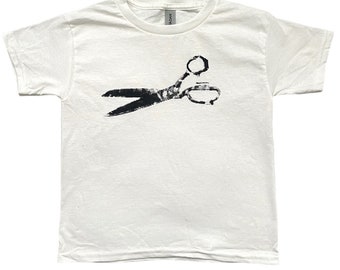 Vintage Scissors Graphic Baby Tee: Handmade Screen Print graphic tshirt, 90s y2k retro style, graphic Tshirt baby tee style