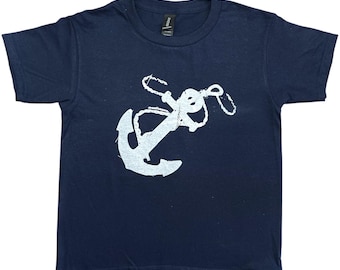 Vintage Anchor Graphic Baby Tee: Handmade Screen Print, Nautical Y2K