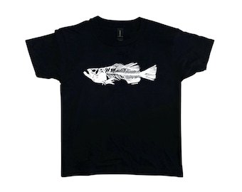 Fish skeleton baby tee: Handmade Screen Print, Retro 90’s Y2K Graphic Tshirt, vintage style, fish graphic tee