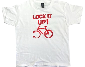 Lock It Up Bike Sign Baby Tee: 90s Y2K Screen Print T-Shirt retro aesthetic, bike tshirt, baby tee fit