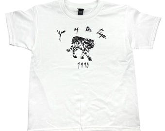 Year of the Tiger 1998 Baby Tee: Hand Screen Printed Chinese Zodiac T-Shirt 90s