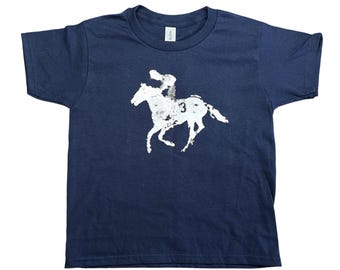 Horse Racer Baby Tee: Handmade Screen Print, Retro 90 Y2K Graphic Tshirt, vintage style, jockey graphic