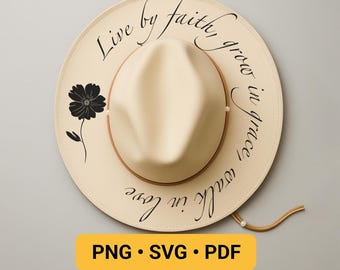 Live by Faith Laser Pyrography Design, Bible Verse Hat Burning Stencil, Wide Brim Hat Burning Template, Hat Engraving Design for Cowboy Hat