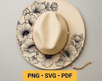 Flowers Hat Burning Design, Pyrography Stencil Hat, Laser Engraving Design, Cowgirl Hat Burning Pattern, Wide Brim Hat Burning Template