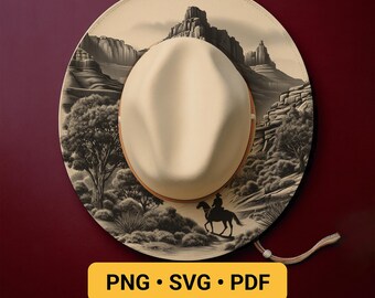 Horse and Cowboy Hat Laser Engraving Design, Wide Brim Hat Burning Stencil, Wide Brim Hat Burning Template, Western Pyrography Design