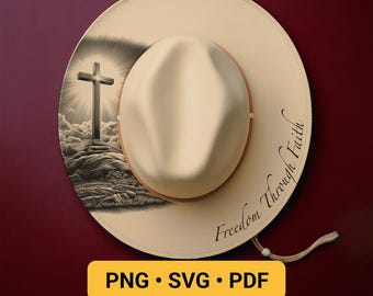 Christian Hat Burning Design, Pyrography Stencil Hat Laser Engraving Design, Freedom through Faith Hat Burning Pattern, Cross Hat Burning