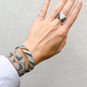 Jewelry set of beaded bracelets and ring, Adjustment bracelet, Flower girl bracelet, Crystal bracelet with crystal ring, Unique jewelry 2 Bracelets + Ring