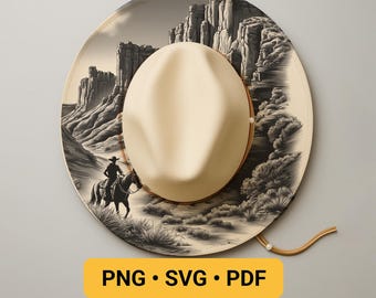 Horse and Cowboy Hat Laser Engraving Design, Wide Brim Hat Burning Stencil, Wide Brim Hat Burning Template, Western Pyrography Design