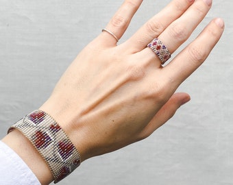 Flower rose bracelet & ring set, Handmade unique woven jewelry, Beaded floral bangles, Anniversaru gifts ideas, Gift for plant lovers