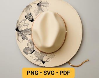 Hut Laser Gravur Design, BEREIT ZUM DRUCK, Schmetterling Hut Brennende Schablone, Hut Brennende Vorlage mit breiter Krempe, Natur Floral Pyrographie Design