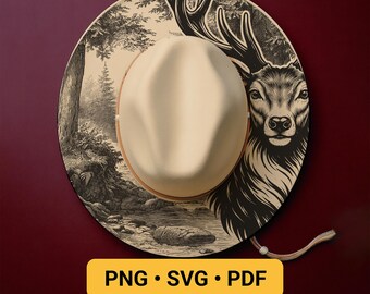 Deer in Forest Hat Burning Design, Laser Engraving Design, Hat Burning Template for Wide Brim Hat, Wildlife Traceable Pyrography Stencil Hat