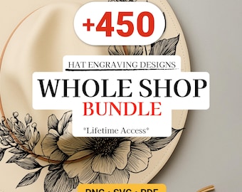 Whole Shop-bundel - Hat Burning Design 450+ pyrografiesjablonen en lasergravurebestanden voor hoeden met brede rand (svg, png, pdf)