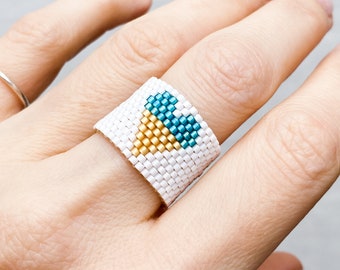 Ukraine flag ring, Ring blue and yellow Ukraine ring, Band Stand with Ukraine jewelry gifts, Minimalist simple heart ring, Beaded jewelry