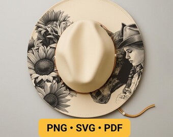 Hat Burning Pyrography Traceable Design, Horse and Cowgirl Laser Engraving Template for Wide Brim, Western Stencil Hat Burning Pattern