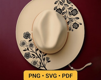 Hat Laser Engraving Design, READY TO PRINT, Wildflowers Hat Burning Stencil, Wide Brim Hat Burning Template, Nature Floral Pyrography Design