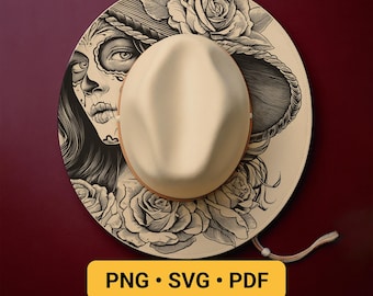Sugar Skull Hat Burning Design, Pyrography Stencil Hat, Laser Engraving Design, Cowgirl Hat Burning Pattern, Wide Brim Hat Burning Template