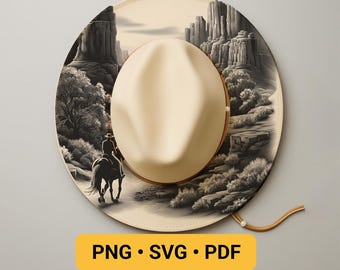 Hat Laser Engraving Design, READY TO PRINT, Horse and Cowboy Hat Burning Stencil, Wide Brim Hat Burning Template, Western Pyrography Design