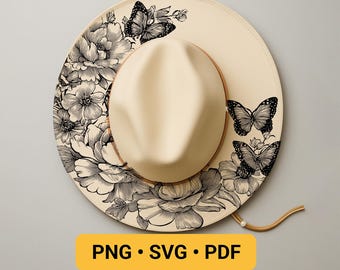 Flowers Hat Burning Design, Pyrography Stencil Hat, Laser Engraving Design, Cowgirl Hat Burning Pattern, Wide Brim Hat Burning Template