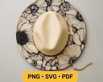 Flowers Hat Burning Design, Pyrography Stencil Hat, Laser Engraving Design, Cowgirl Hat Burning Pattern, Wide Brim Hat Burning Template