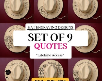 Juego de 9 plantillas de pirograbado para sombreros, diseño con citas inspiradoras para quemar sombreros, diseño de grabado láser, plantilla cristiana para quemar sombreros.