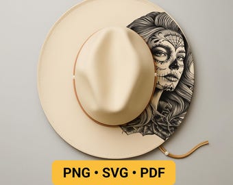 Sugar Skull Hat Burning Design, Pyrography Stencil Hat, Laser Engraving Design, Cowgirl Hat Burning Pattern, Wide Brim Hat Burning Template