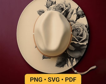 Hat Laser Engraving Design, Roses Hat Burning Stencil, Wide Brim Hat Burning Template, Floral Pyrography Design, READY TO PRINT