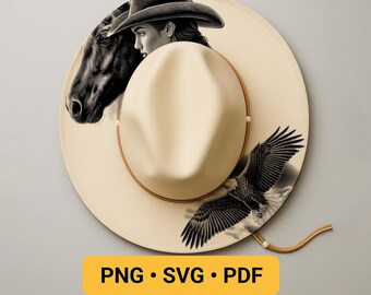 Horse and Cowgirl Hat Laser Engraving Design, Wide Brim Hat Burning Stencil, Wide Brim Hat Burning Template, Western Pyrography Design