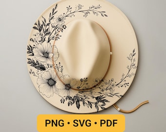 Flowers Hat Burning Design, Pyrography Stencil Hat, Laser Engraving Design, Cowgirl Hat Burning Pattern, Wide Brim Hat Burning Template