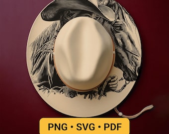 Horse and Cowgirl Hat Laser Engraving Design, Wide Brim Hat Burning Stencil, Wide Brim Hat Burning Template, Western Pyrography Design