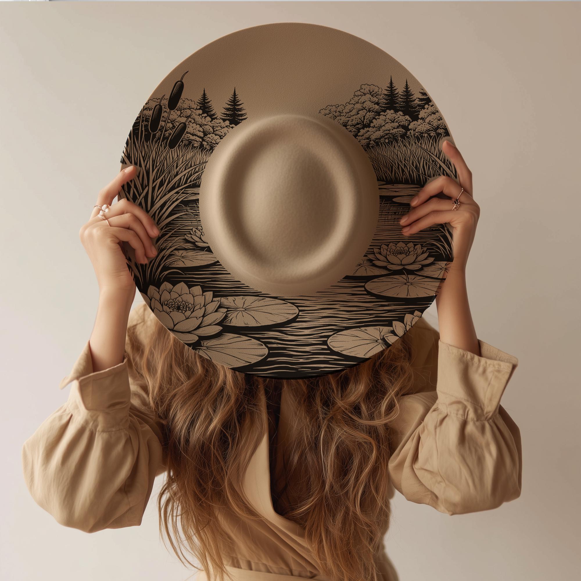 Pyrography Lotus Lotus Water Lily Hat Burning Design, Pond Pyrography Stencil Hat ...