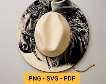 Horse and Cowgirl Hat Laser Engraving Design, Wide Brim Hat Burning Stencil, Wide Brim Hat Burning Template, Western Pyrography Design