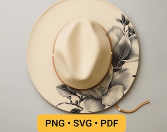 Magnolias Hat Burning Design, Pyrography Stencil Hat, Laser Engraving Design, Floral Hat Burning Pattern, Wide Brim Hat Burning Template