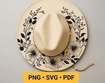 Flowers Hat Burning Design, Pyrography Stencil Hat, Laser Engraving Design, Cowgirl Hat Burning Pattern, Wide Brim Hat Burning Template