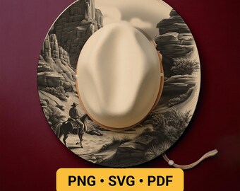 Hat Laser Engraving Design, READY TO PRINT, Horse and Cowboy Hat Burning Stencil, Wide Brim Hat Burning Template, Western Pyrography Design