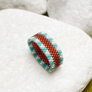 Handmade rings for women, Birthday jewelry gift for girlfriend, Thumb rings, Blue statement ring, Beaded wide band ring, Unique woven ring image 2