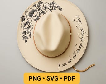 Christian Laser Pyrography Design, Bible Verse Hat Burning Stencil, Wide Brim Hat Burning Template, Hat Engraving Design for Cowboy Hat