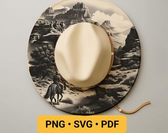 Horse and Cowboy Hat Laser Engraving Design, Wide Brim Hat Burning Stencil, Wide Brim Hat Burning Template, Western Pyrography Design