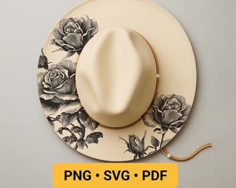 Hat Laser Engraving Design, Roses Hat Burning Stencil, Wide Brim Hat Burning Template, Floral Pyrography Design, READY TO PRINT