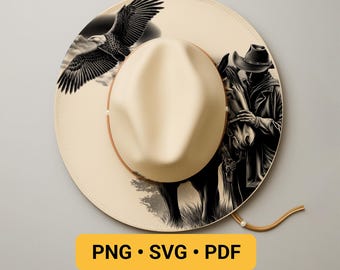 Hat Laser Engraving Design, READY TO PRINT, Horse and Cowboy Hat Burning Stencil, Wide Brim Hat Burning Template, Western Pyrography Design